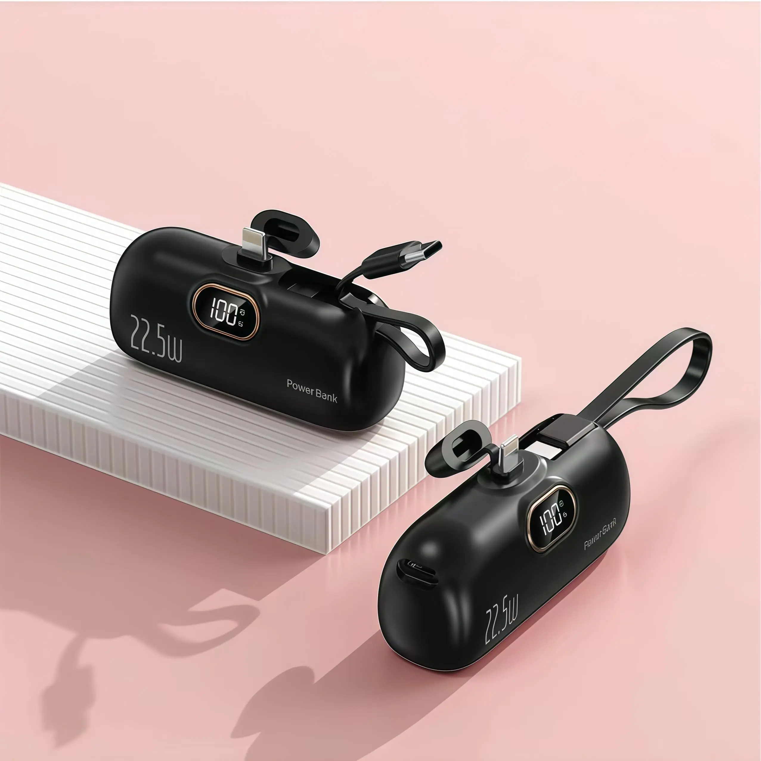 5000mAh Mini Portable Charger with 22.5W Output, Features Two USB Ports (Type-C & USB-A) and Digital Power Display for Accurate Monitoring, Compact and Lightweight Design Ensures Easy Portability